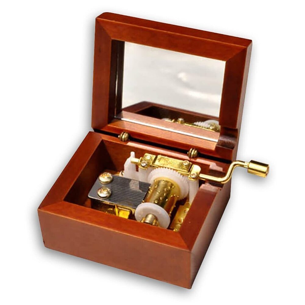 4343 Play My Heart Will Go On Brown Wooden Hand Crank Music Box with Sankyo